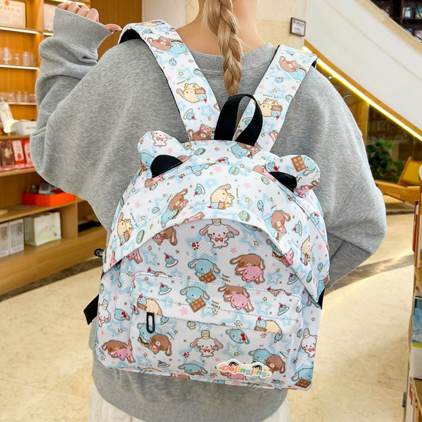 小众日系碎花女生高中双肩书包