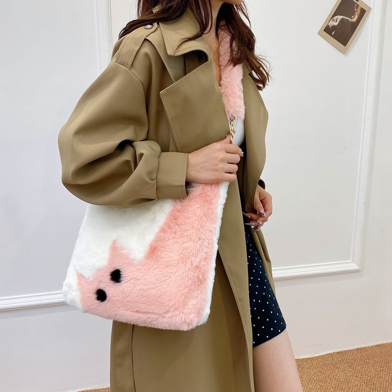 可爱撞色毛绒小猫包包女2025新款女士单肩包大容量通勤腋下托特包,箱包皮具/热销女包/男包,托特包,淘宝优惠券,粉丝福利购,淘宝优惠卷
