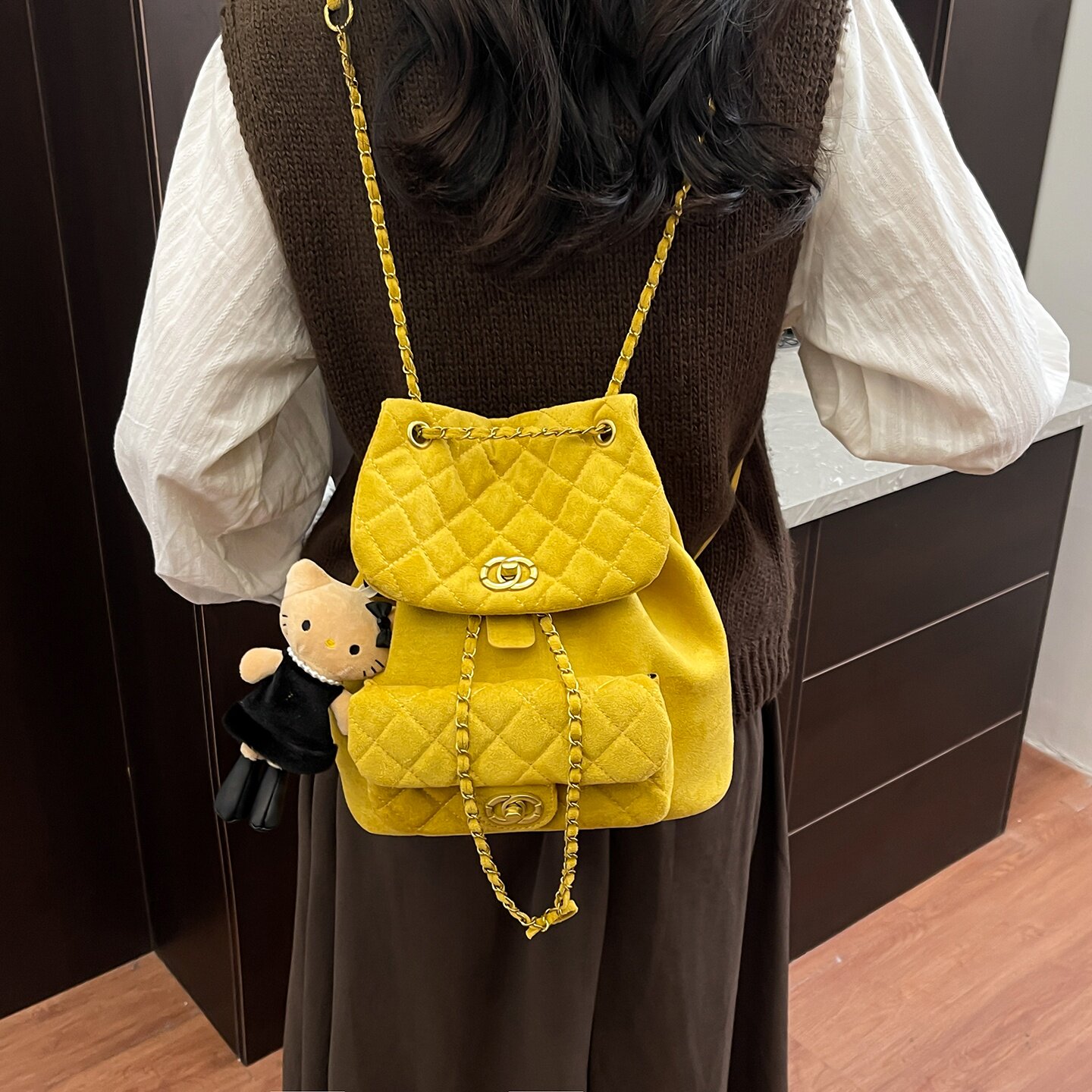 秋冬爆款女式包包棕色女包2025新款潮百搭单肩斜挎包菱格双肩背包