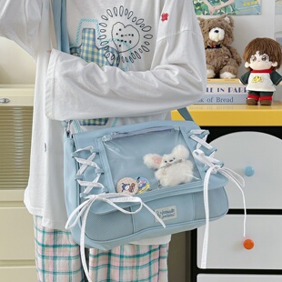 帆布包女大容量2025新款夏季百搭可爱卡通斜挎痛包学生上课托特包