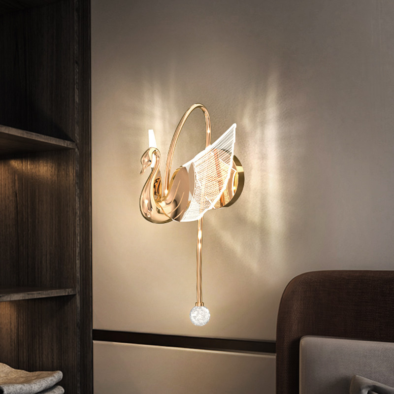 卧室床头灯壁灯轻奢创意天鹅造型灯酒店房间过道走廊装饰背景墙灯