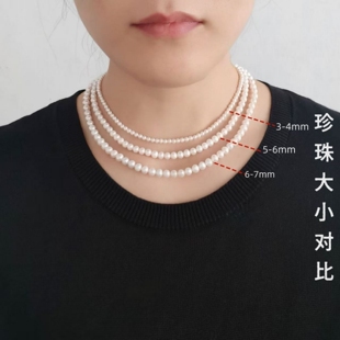 S925银天然淡水珍珠项链baby精致小米珠近圆3-4mm白色百搭送妈妈
