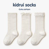 喜得瑞儿童白色袜子春秋纯棉日系女童无骨长筒宝宝松口花边小腿袜