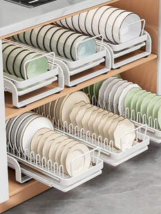 碗架抽屉内置单层碗碟置物架厨房橱柜抽拉式碗篮碗盘收纳架免打孔