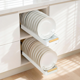 碗碟收纳架橱柜内不锈钢放碗碟子盘子收纳架厨房极窄缝分层置物架