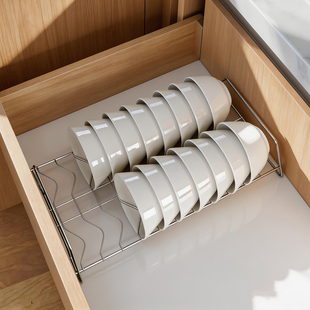 碗碟收纳架橱柜内不锈钢放碗碟子盘子收纳架厨房极窄缝分层置物架