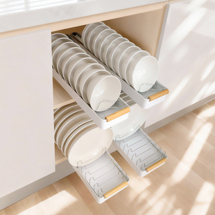 碗碟收纳架橱柜内不锈钢放碗碟子盘子收纳架厨房极窄缝分层置物架