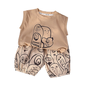 童装新款2024夏款韩版儿童坎肩背心套装男童宝宝帅气无袖两件套潮