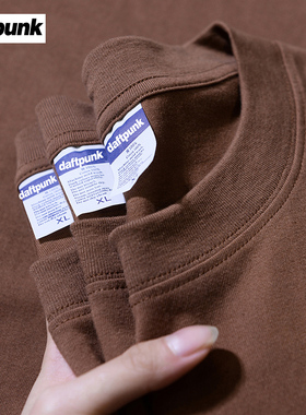 260G重磅精梳纯棉圆领宽松厚实美式复古纯色小领口短袖t恤男女潮