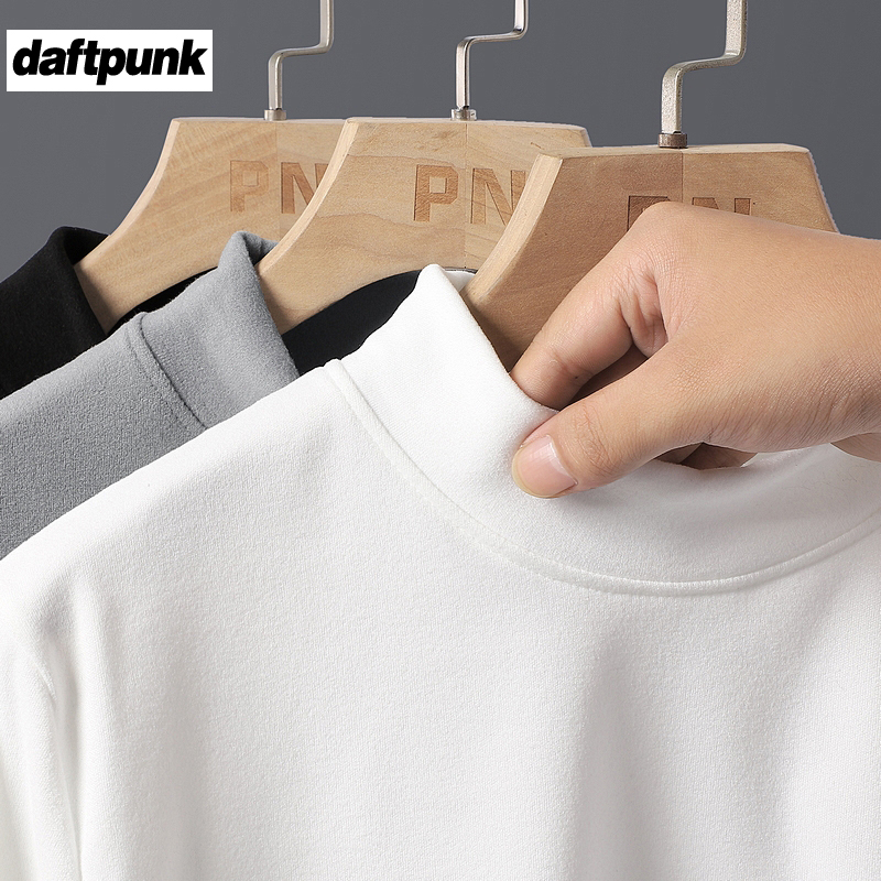 韩版秋冬季德绒半高领打底衫男