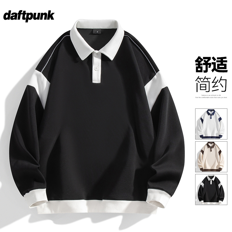 重磅拼色翻领卫衣长袖polo衫