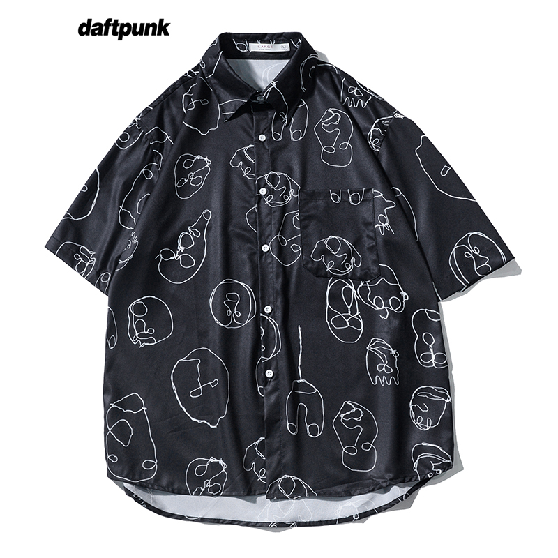 休闲冰丝凉感满印涂鸦短袖衬衫