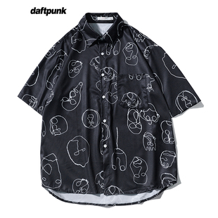 薄款 格纹衬衣男半袖 透气日系百搭衬衫 潮牌宽松短袖 上衣潮 男款 夏季