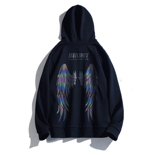 美式 加绒加厚保暖青少年宽松外套hiphop休闲百搭潮 连帽卫衣男女款