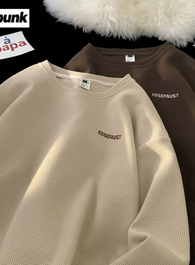 美式复古字母刺绣长袖T恤女男宽松ins潮街头风嘻哈oversize卫衣男