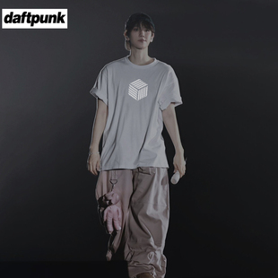 烫银反光魔方短袖T恤男女简约美式宽松潮百搭款220g纯棉圆领上衣