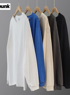 daftpunk美式280g重磅长袖t恤春秋厚实纯色白色打底衫圆领卫衣男