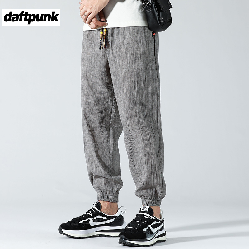 裤子夏季亚麻男士九分宽松