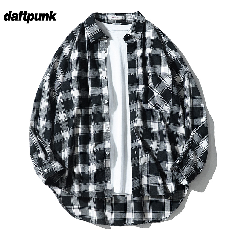 秋季港风格子衬衫男ins韩版潮流