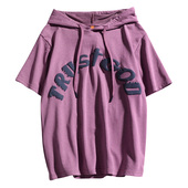 连帽男女夏季 美式 短袖 百搭上衣潮牌宽松复古慵懒休闲情侣衬衣外套