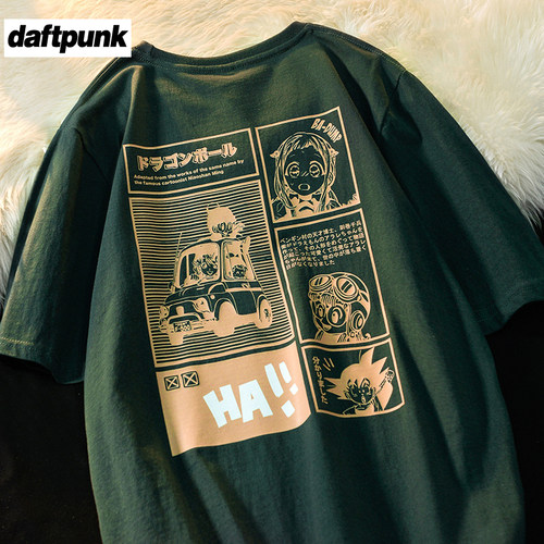 夏季复古美式纯棉短袖印花