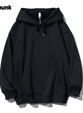 460g重磅纯色加绒连帽卫衣男女秋冬潮牌宽松百搭情侣外套帽衫上衣