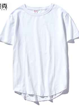 欧美比伯同款高街嘻哈宽松层次打底衫前短后长弧形夏天短袖男女款
