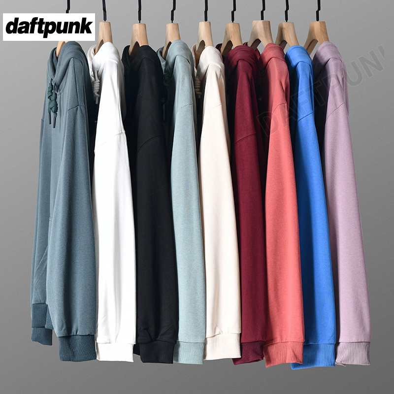 美式复古卫衣男连帽衫纯色宽松