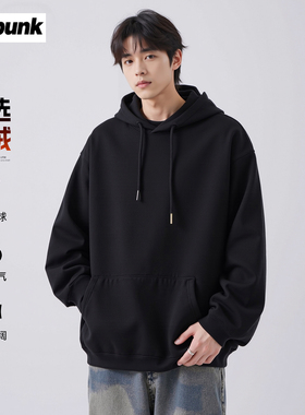 460g重磅疯庞克原创设计双层复合连帽卫衣春秋冬款男士休闲上衣潮