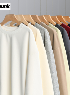 美式320g重磅纯色圆领卫衣男女秋季ins潮牌宽松休闲简约情侣上衣