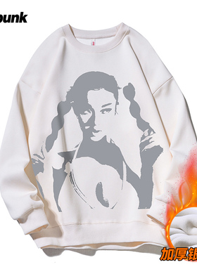 小丑女圆领卫衣美式复古宽松ovesize情侣秋冬加绒长袖百搭上衣男