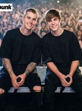 比伯演唱会同款宽松落肩袖纯色短袖重磅350g纯棉T恤贾斯汀Bieber