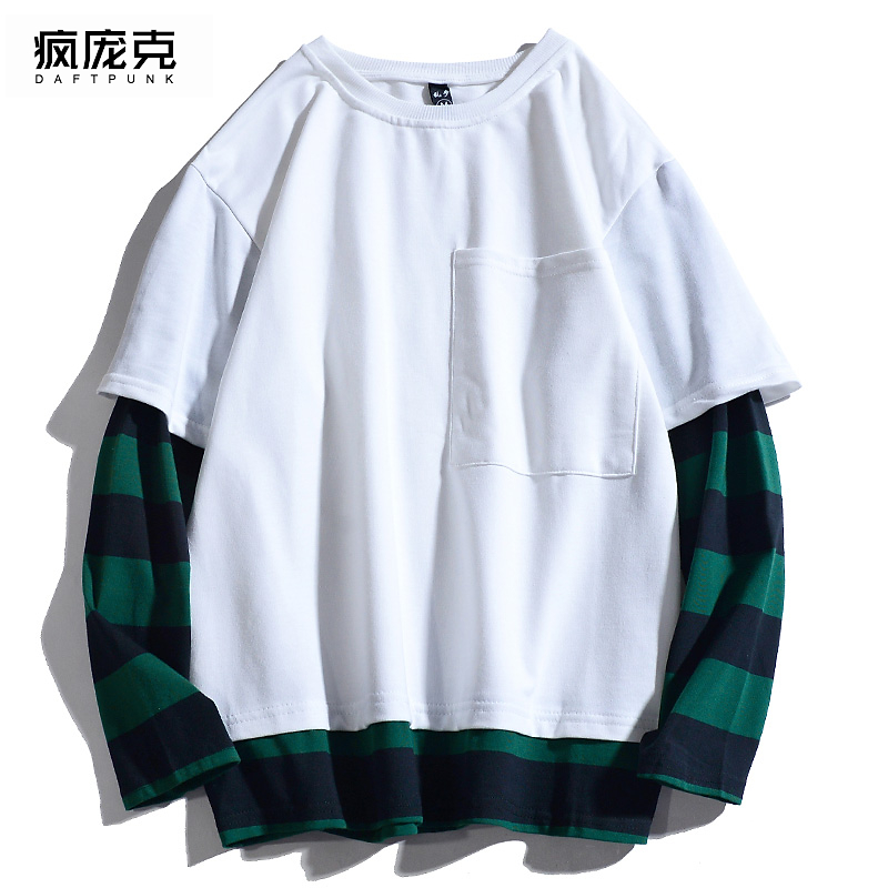 美式复古条纹长袖T恤男女春秋款