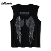 夏季 T恤 欧美街头嘻哈重工烫钻大翅膀背心男女潮宽松高街坎肩无袖