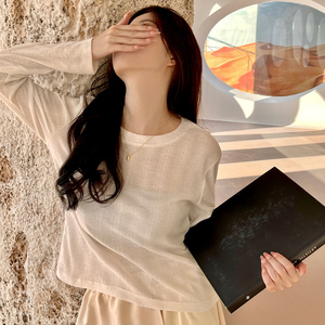 打底衫女春秋季2023新款白色内搭时髦时尚洋气设计感圆领薄款上衣