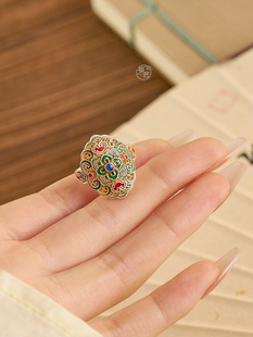 [景福] 新中式宫廷足银999.9描金珐琅彩戒指女高级感设计指环