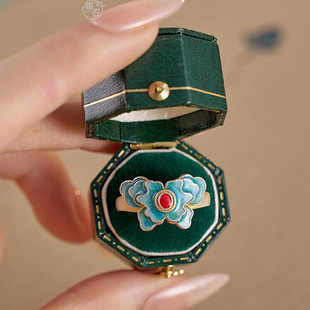 银匠[烟岚]新中式国风999.9足银戒指女描金珐琅彩蝴蝶个性手指环