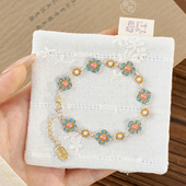 国风新中式 银匠 始见春桃 足银999.9宫廷描金珐琅彩轻奢手链女