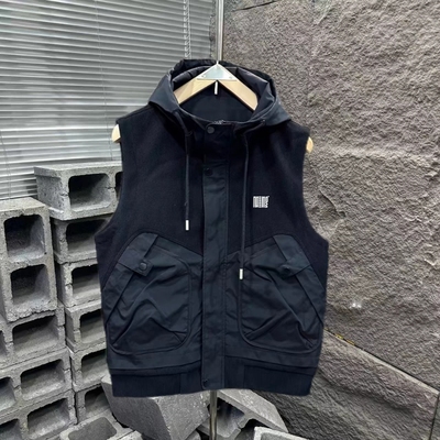 【现货】2266新款针织加厚拼接连帽马甲男修身工装百搭休闲外套男