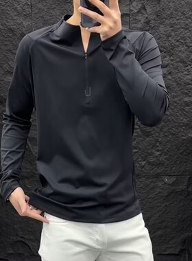 68096新款男士百搭休闲长袖拉链气质户外修身上衣舒适帅气潮T