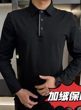 【现货】35217男士冬季翻领商务休闲加绒保暖舒适长袖简约POLO 衫