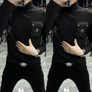 【现货】23239春季新款男士时尚长袖高领打底衫气质休闲百搭T恤