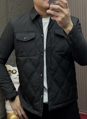 【现货】25327冬季新款男士翻领菱形棉衣休闲外套潮流高档棉服古