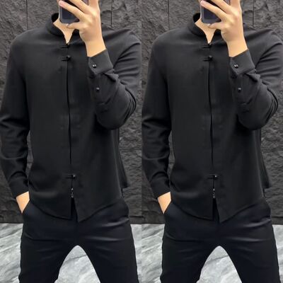 商务休闲纯色修身长袖上衣T恤