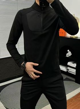 【现货】33632男士秋冬新款T恤小衫商务纯色休闲时尚内搭纯色款古