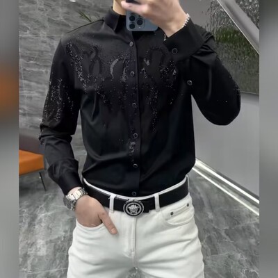 衬衣男2024春秋潮牌时尚个性烫钻