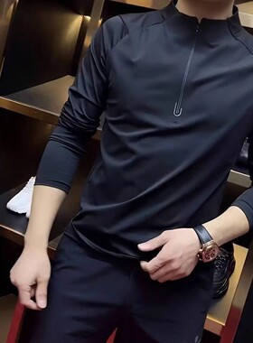 【现货】68096男士半拉链套头长袖小衫长袖立领休闲透气轻薄上衣