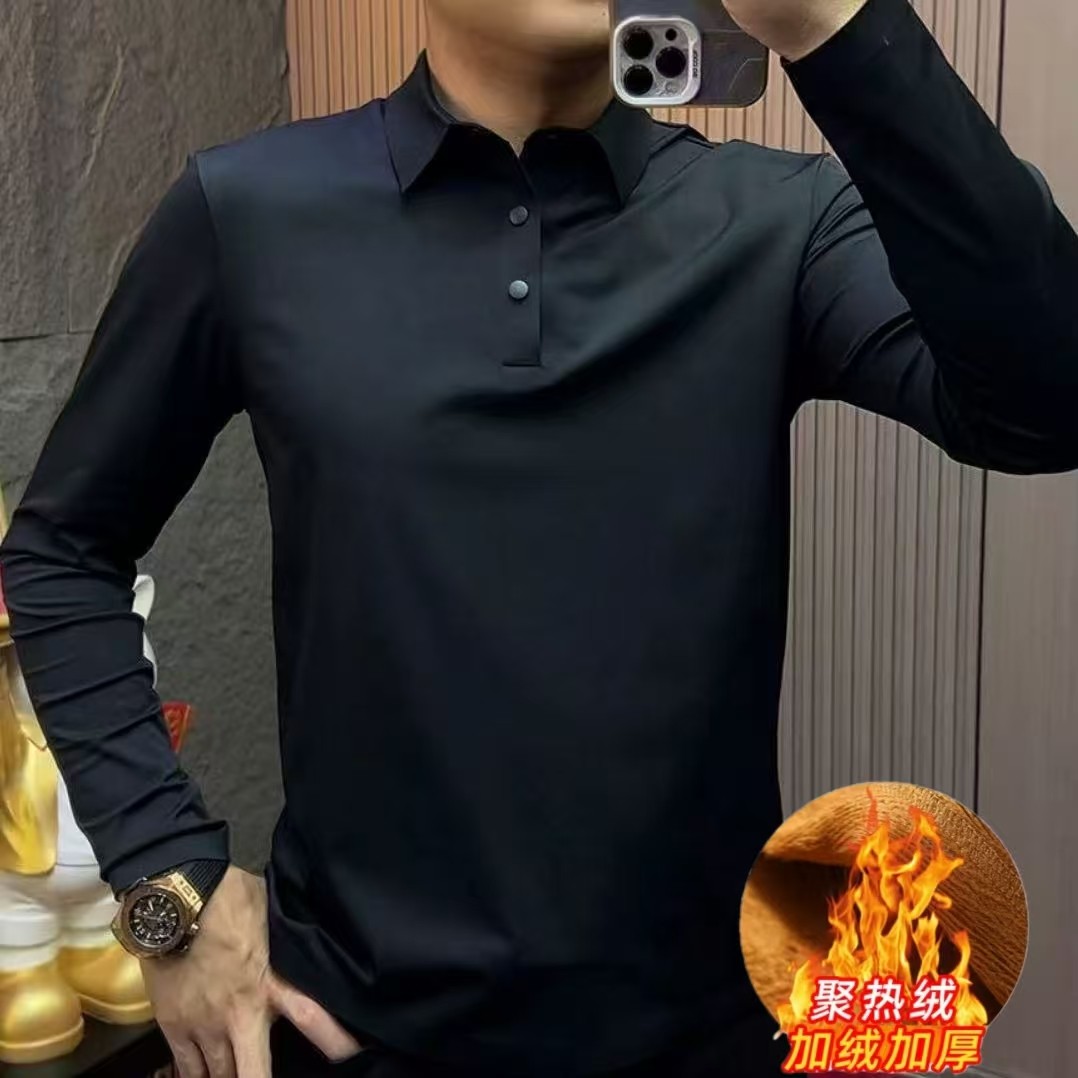 【现货】35166秋冬新品男士polo衫百搭纯色时尚休闲商务长袖上衣