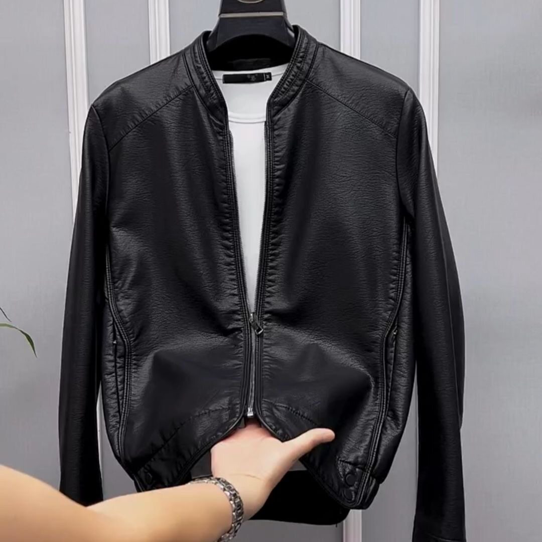 【现货】8012春季新款男士皮衣净版立领青年免烫男修身水洗皮潮流