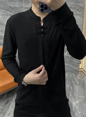 【现货】23288男士新品盘扣唐装小衫修身弹力欧货中国风T恤衫